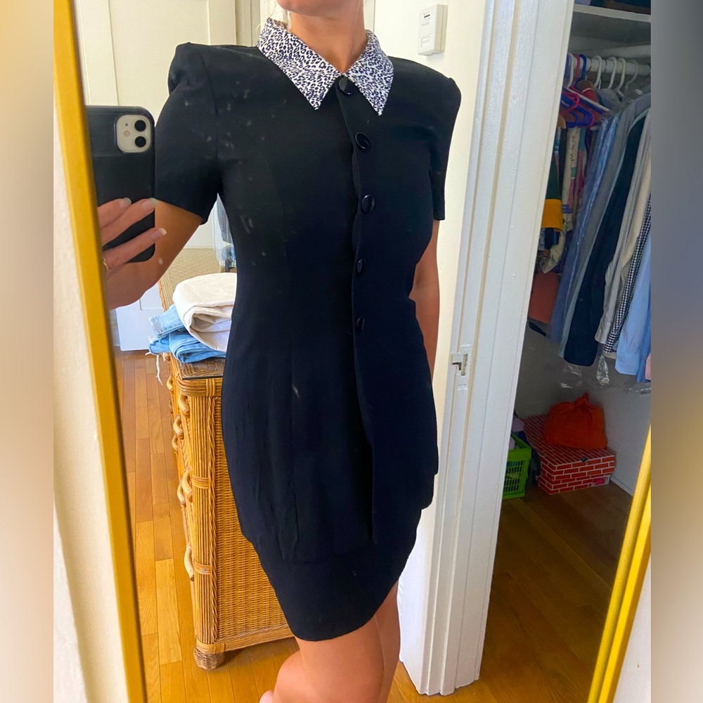80’s vintage dress with shoulder pads and statement collar